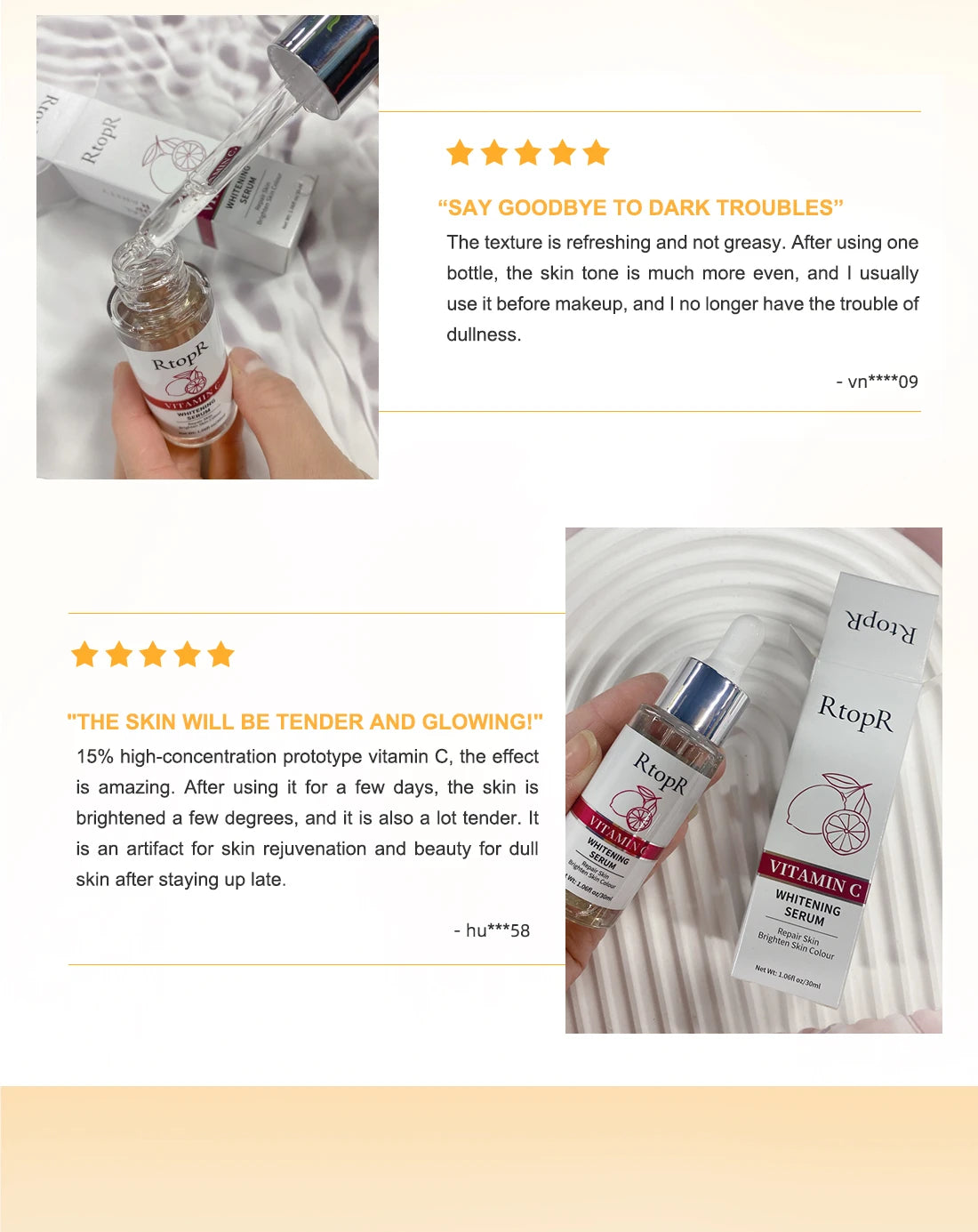 RtopR Vitamin C Whitening Serum – Brightening & Moisturizing