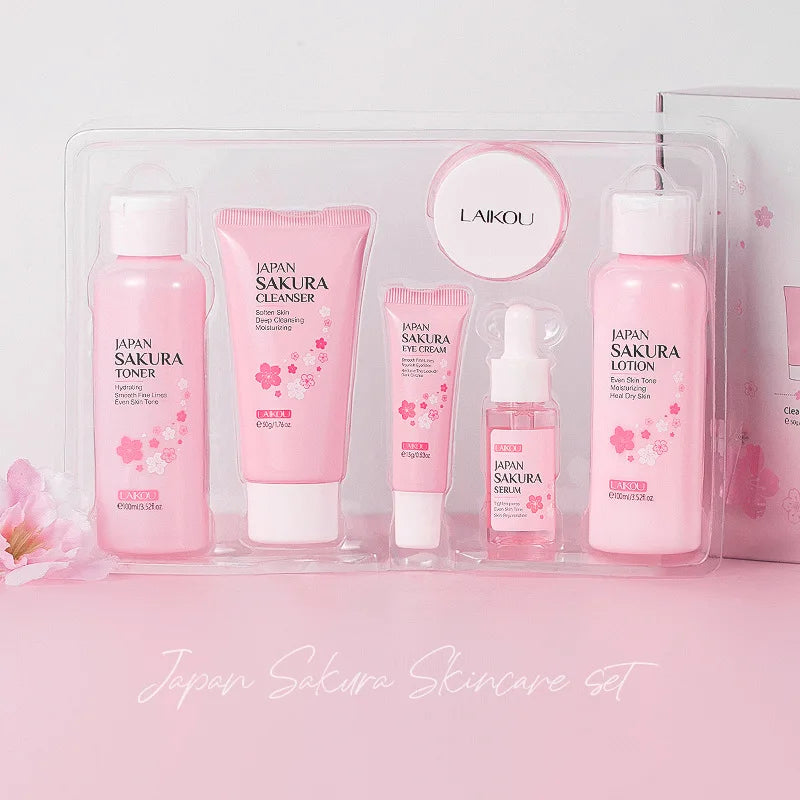 LAIKOU Sakura Skincare Kit – Cleanser, Creams, Toner & Serum