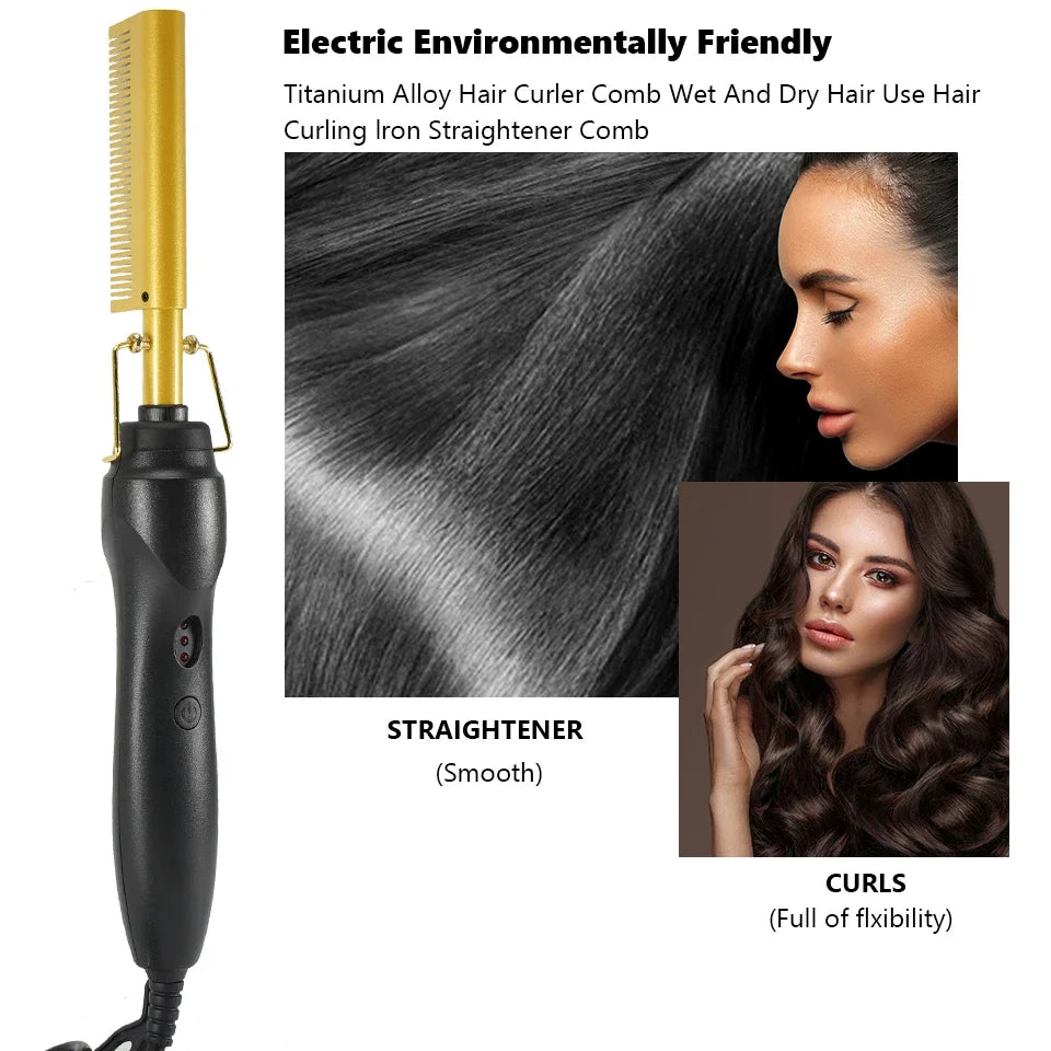 Hair Straightener Flat Iron – Wet & Dry Styling Comb Brush