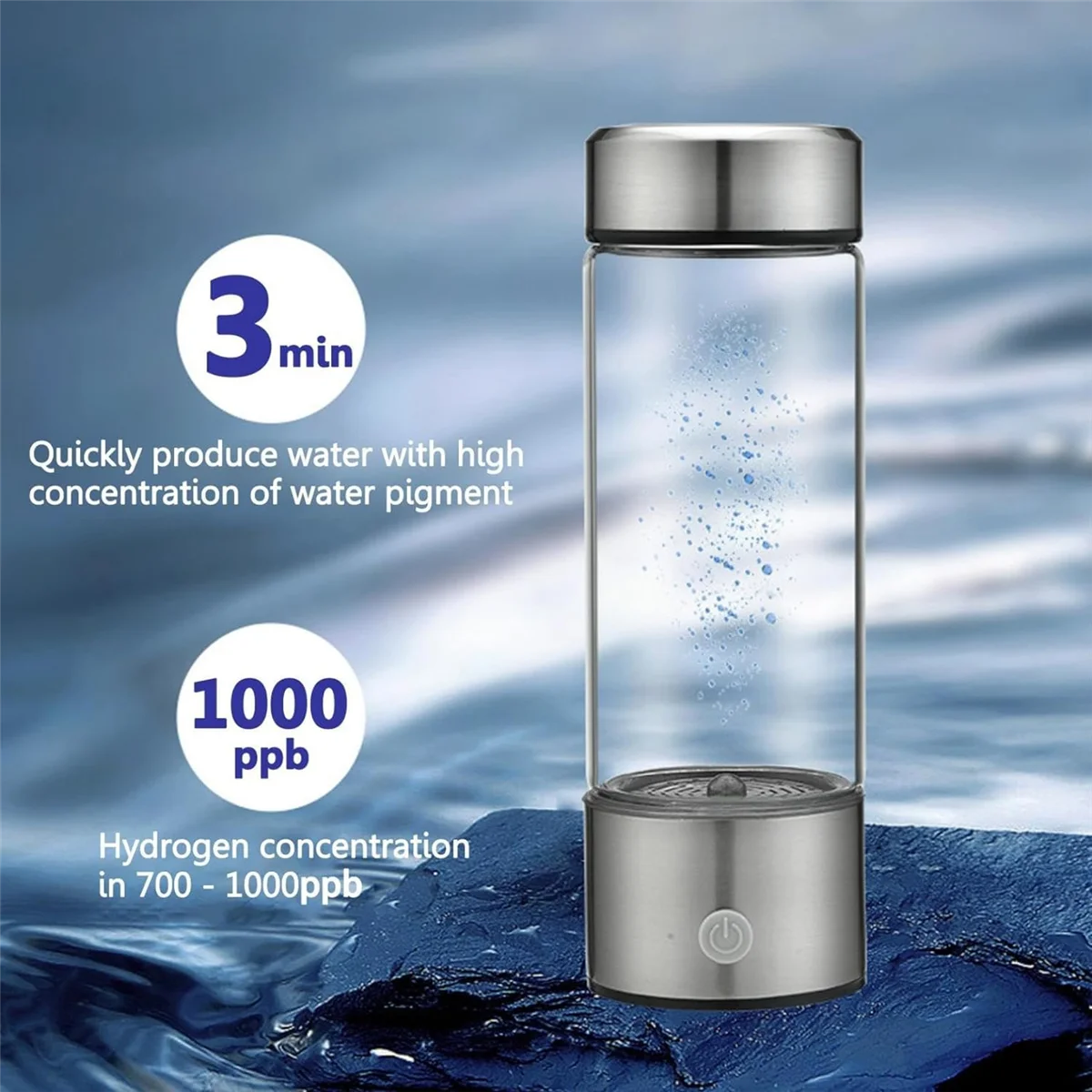 Hydrogen Water Bottle – Portable Rechargeable Glass Generator