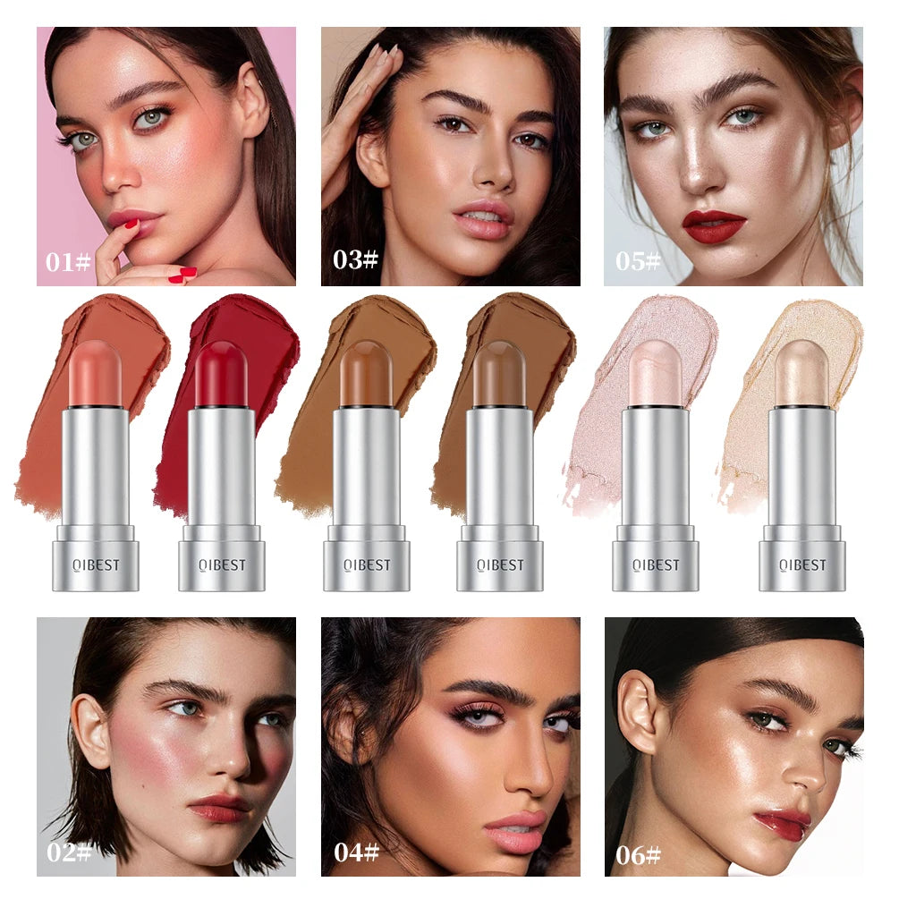 QIBEST Highlight & Contour Stick – Waterproof Cream Blusher