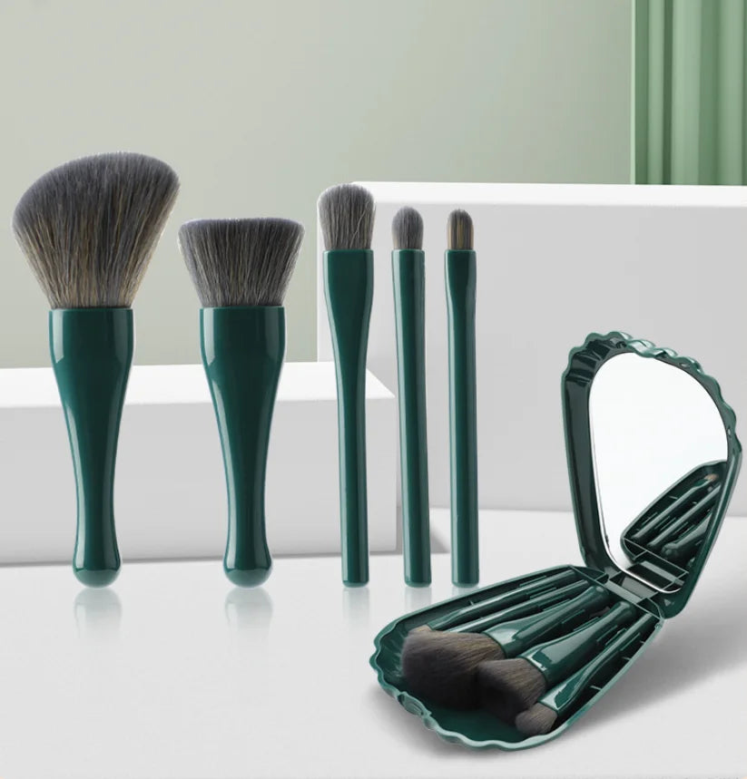 Makeup Brush Set (5pcs + Mirror) – Powder & Eyeshadow