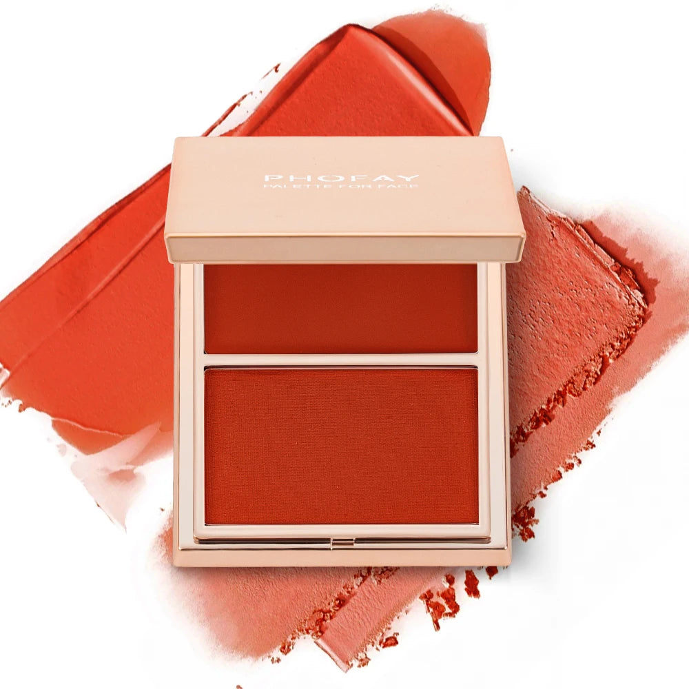 PHOFAY Cream & Powder Blush Duo – Matte & Dewy Finish