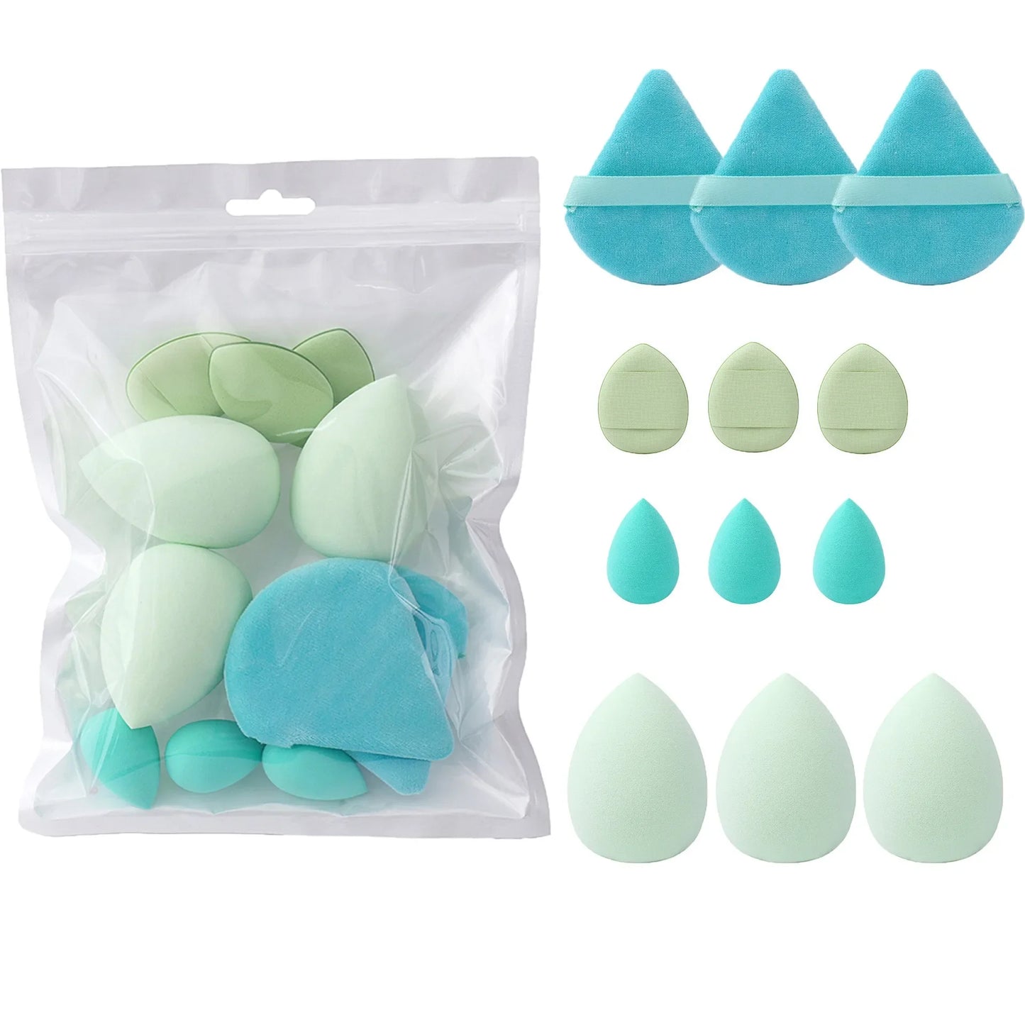 12PCS Cosmetic Puff Set – Triangle & Egg Blenders