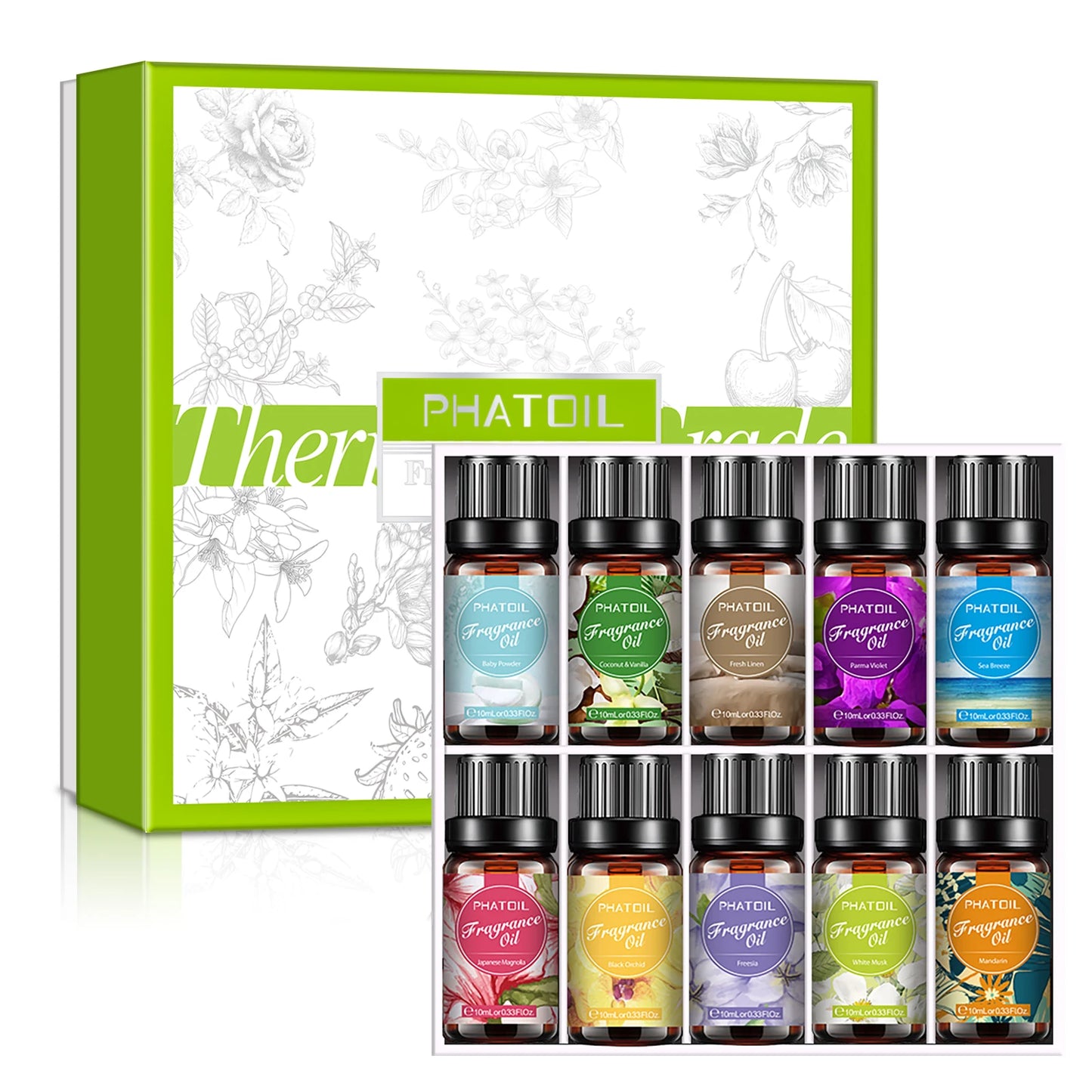 PHATOIL Essential Oils Set – Fragrance Oils (10pcs × 10ml)