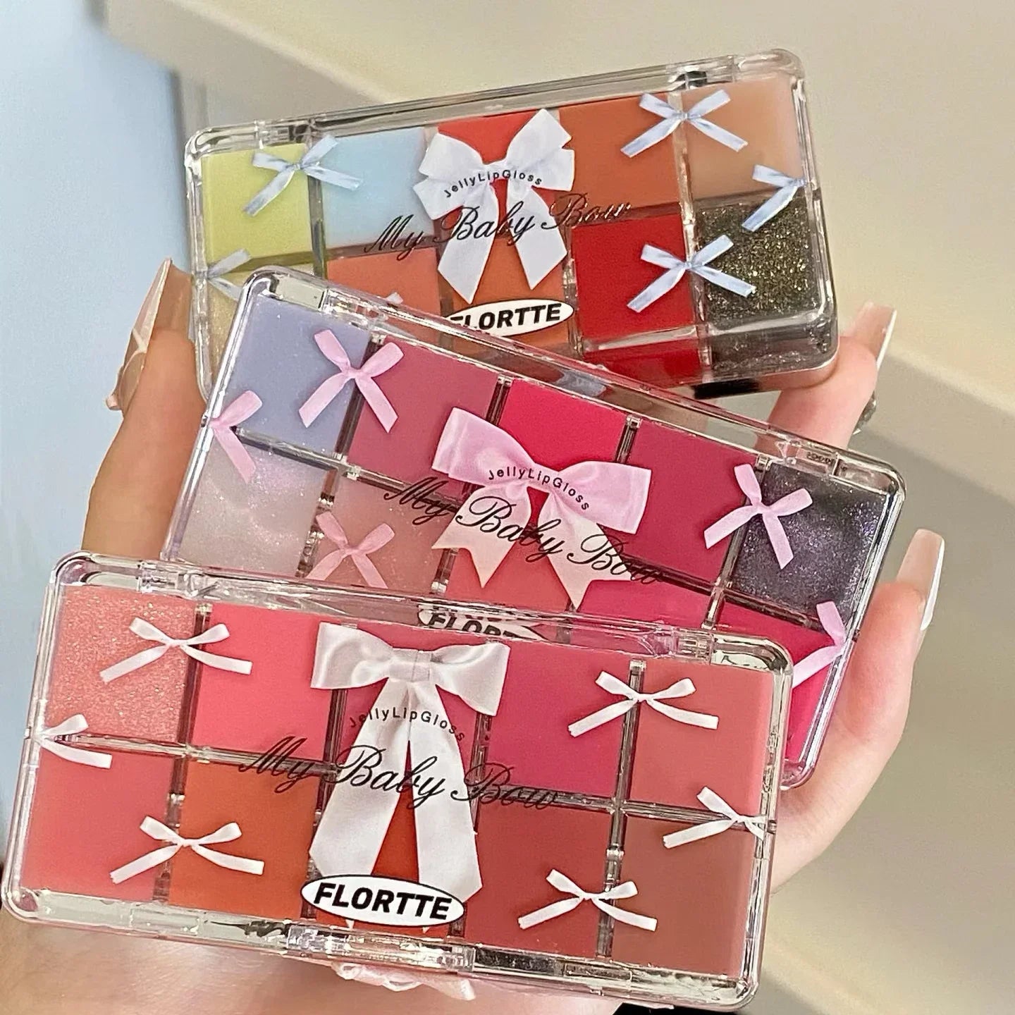 FLORTTE Jelly Lip Gloss Palette – 10-Color Lip Glaze Set