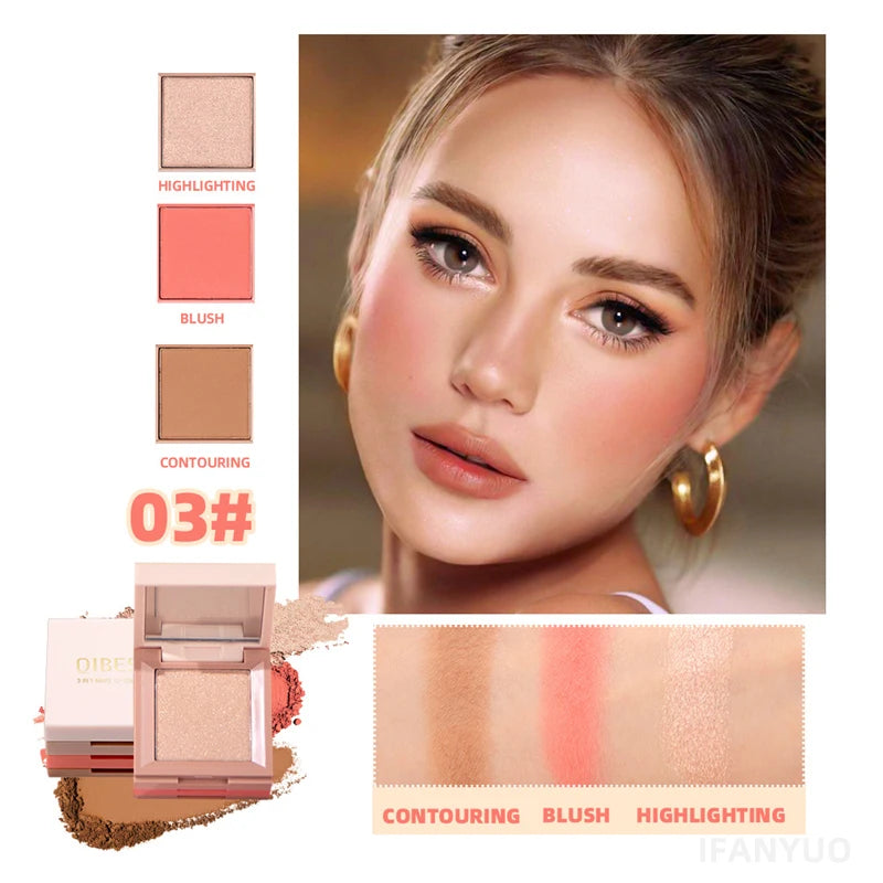 3-in-1 Makeup Palette – Highlighter, Blush & Contour