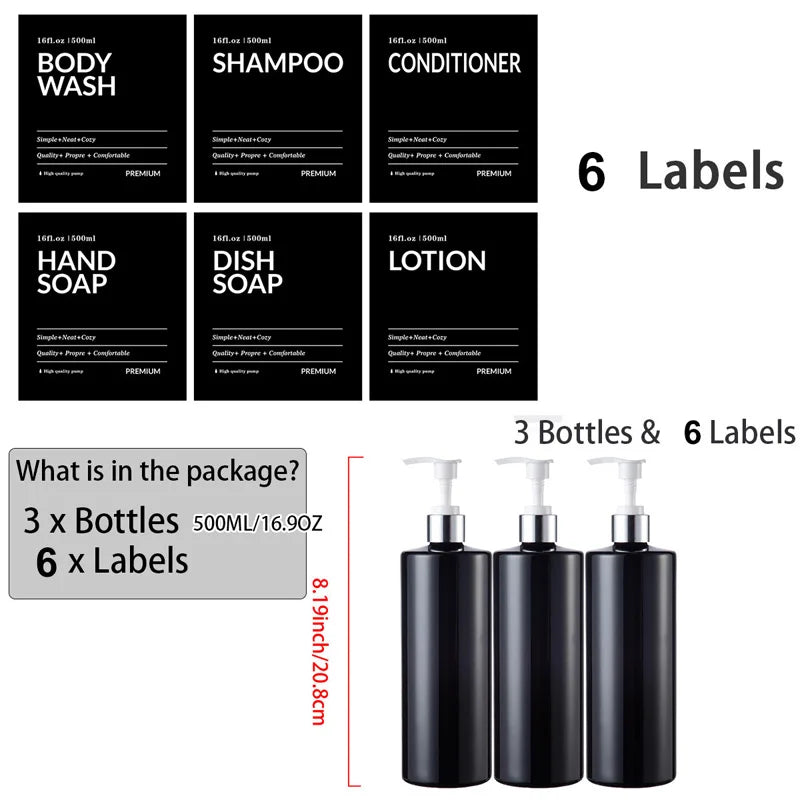 3PCS Bathroom Soap & Shampoo Dispenser – 500ml Labels