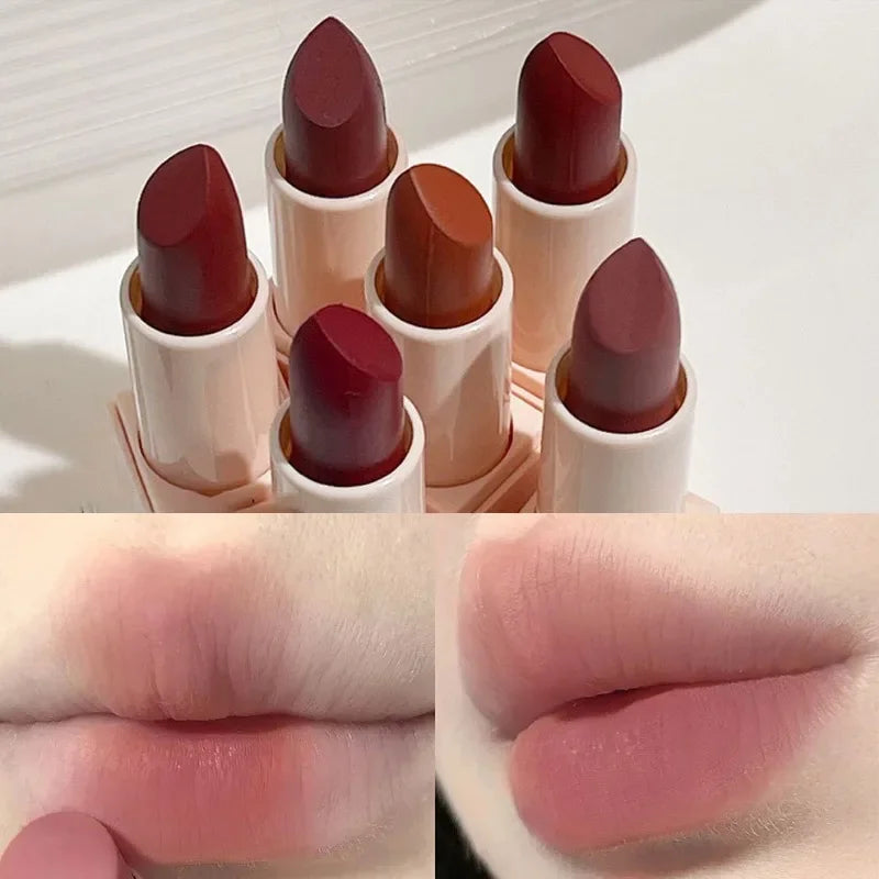 Dusty Pink Velvet Lipstick Milk Silky Texture Lip Rouge Lasting Waterproof Matte Lipsticks Sexy Red Lips Lippy Korean Makeup