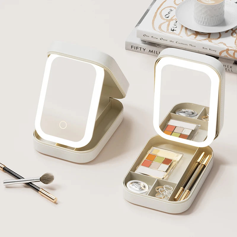 Makeup Storage Box with Lighted Mirror