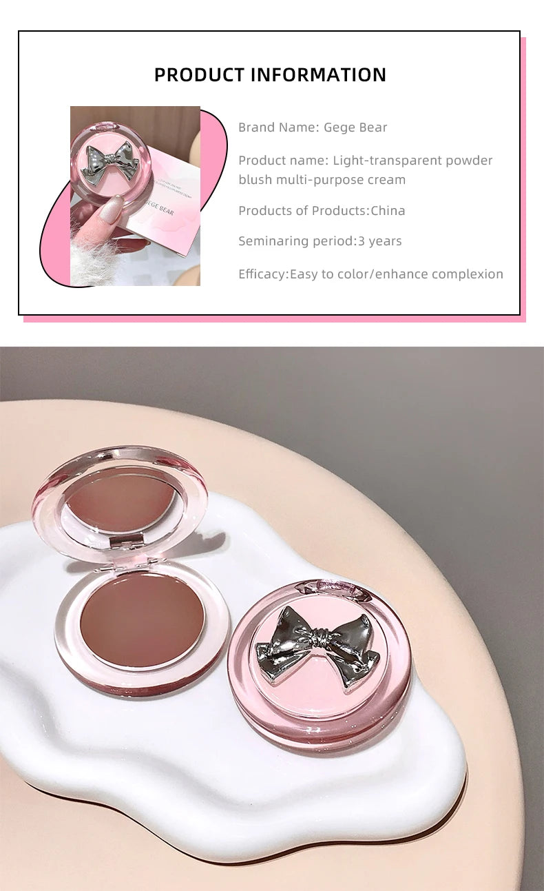 Gege Bear Smooth Blush Multi-purpose Cream Extended Color Blush Eye Shadow Not Easy to Fade Matte Velvet Lip Glaze