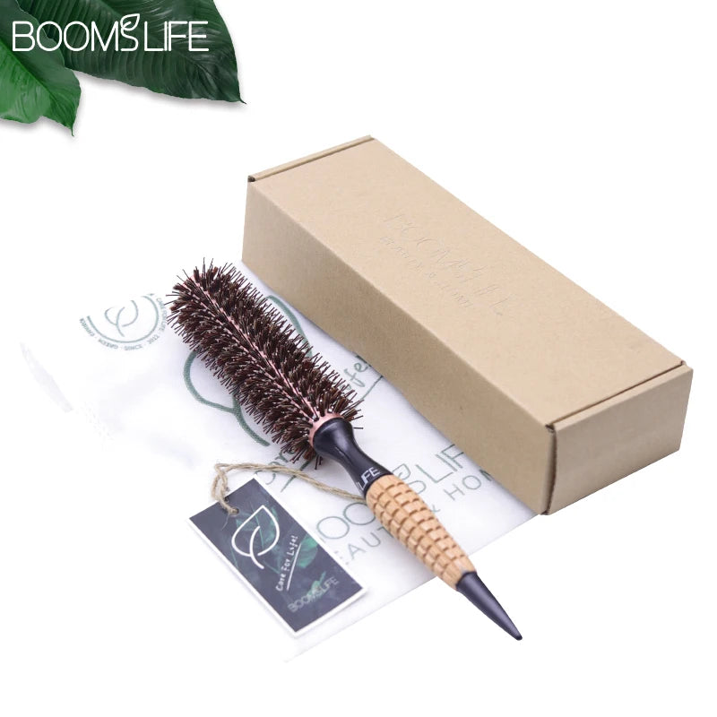 Round Barrel Boar Bristles Hair Brush Women Blowing Curling Styling Hair Comb Anti Static Roll Hairbrush Profissional Wood Combs