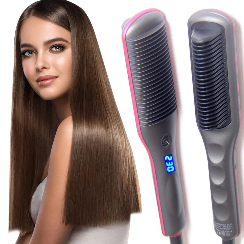Electric Hair Straightener Brush – Anti-Scald Dual Use Styler