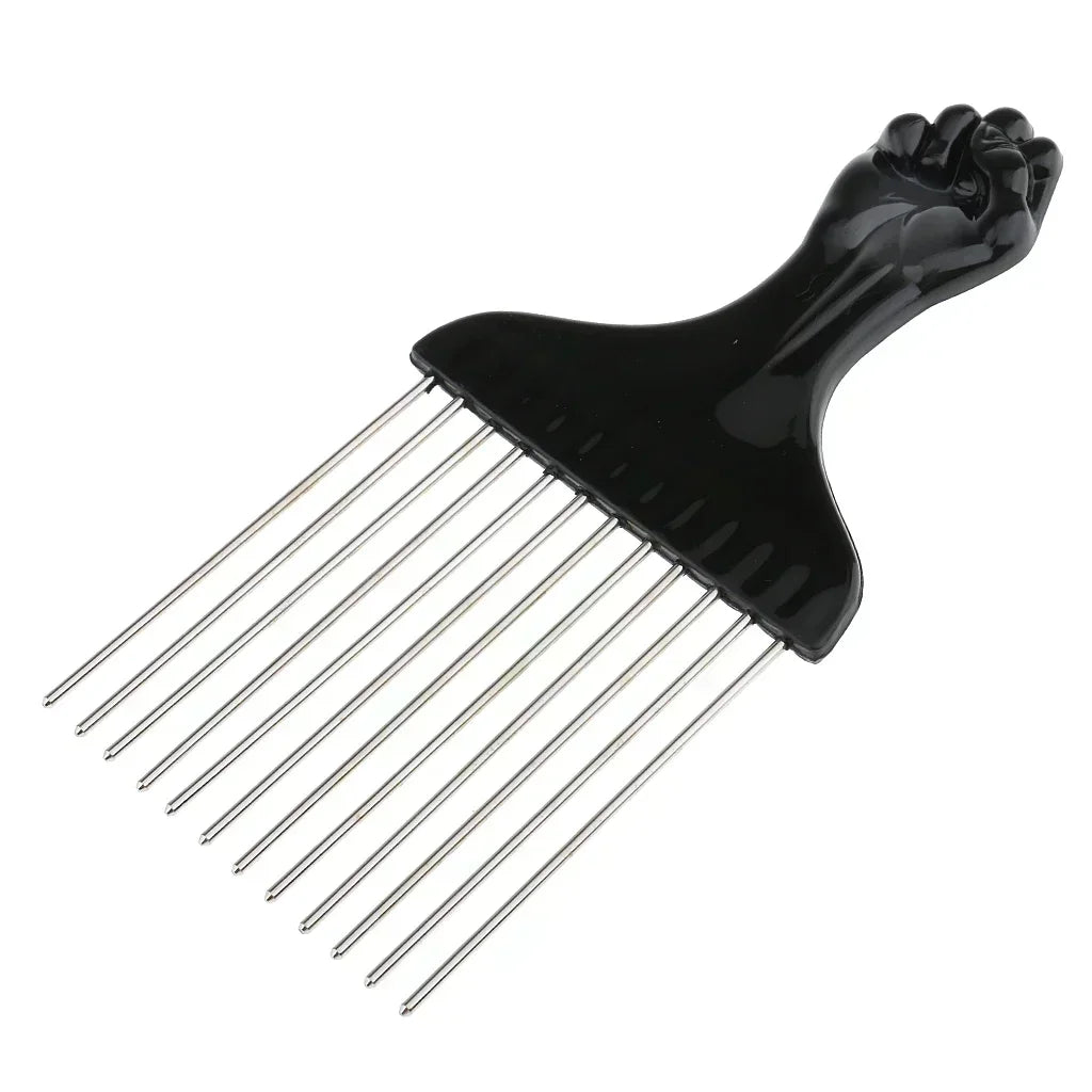 Black Fist Afro Pick Metal Wide Teeth Hair Comb For Volumizing Hair Styling Anti-static Comb Brush Detangling Comb