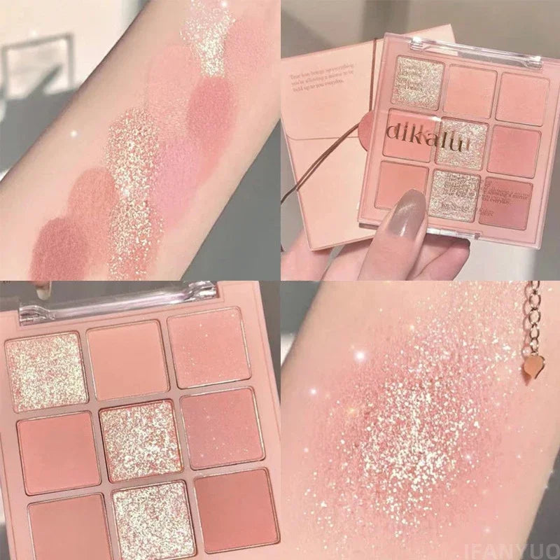 9-Color Eyeshadow Palette – Nude & Glitter Makeup