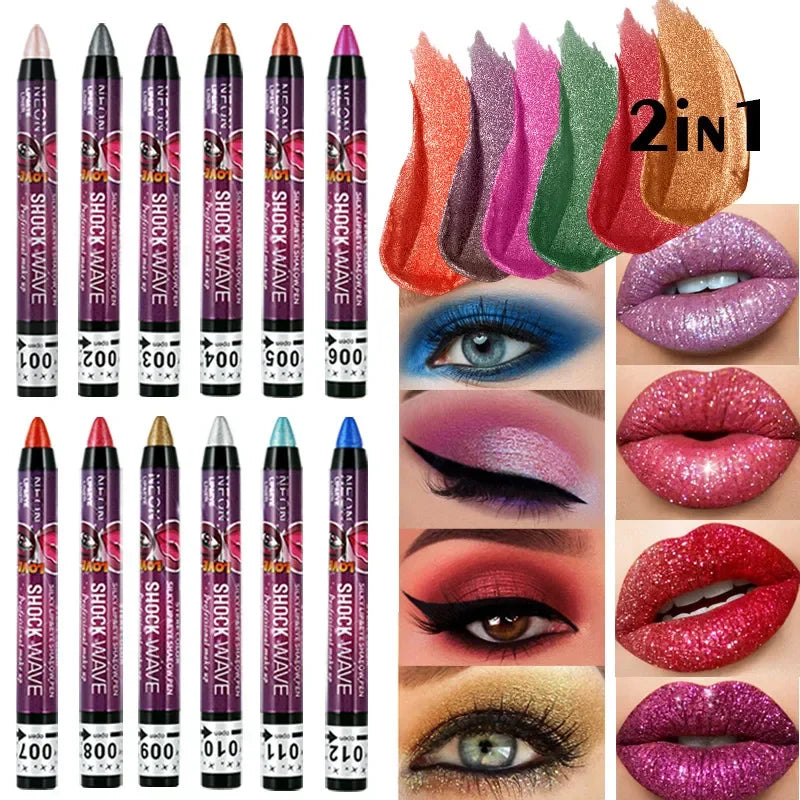 2-in-1 Eyeshadow & Lipstick Stick – Glitter & Matte