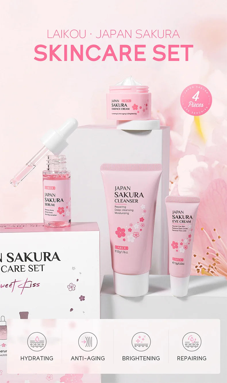 Sakura Skincare Set – Cleanser, Serum, Cream & Eye Care