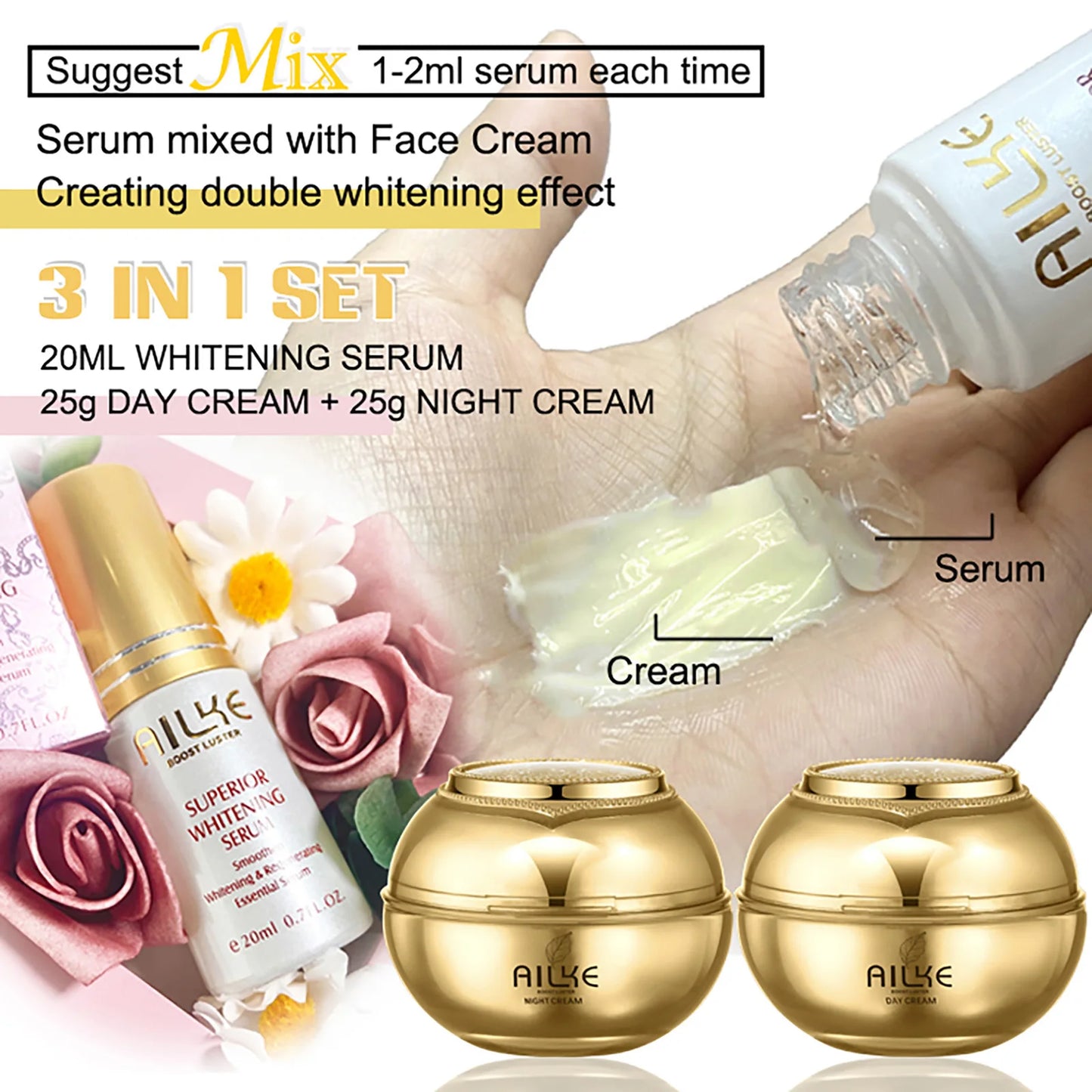 AILKE 24K Gold Skincare Set – Essence, Toner & Cream