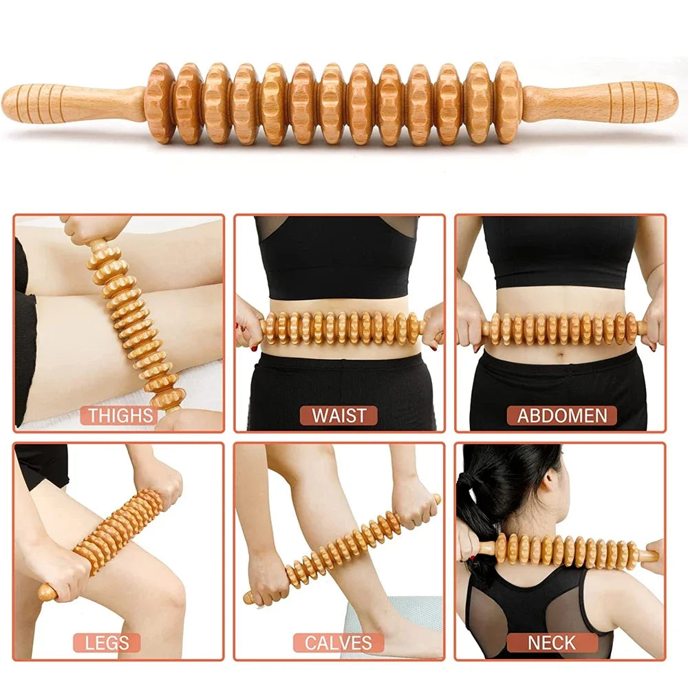 Wooden Therapy Massage Tools – Anti-Cellulite Gua Sha Roller & Cup Set