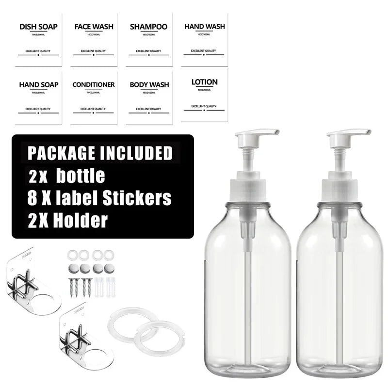 Wall-Mounted Shampoo & Conditioner Bottle Set – 500ml