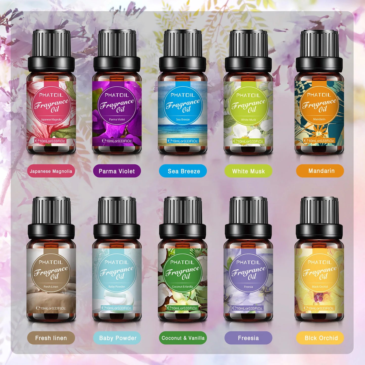 PHATOIL Fragrance Oil Set – 10pcs Candle & Soap Making Oils