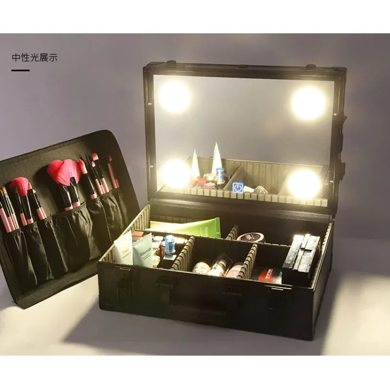 LED Cosmetic Case – Portable Makeup Toolbox with Adjustable Lighting
