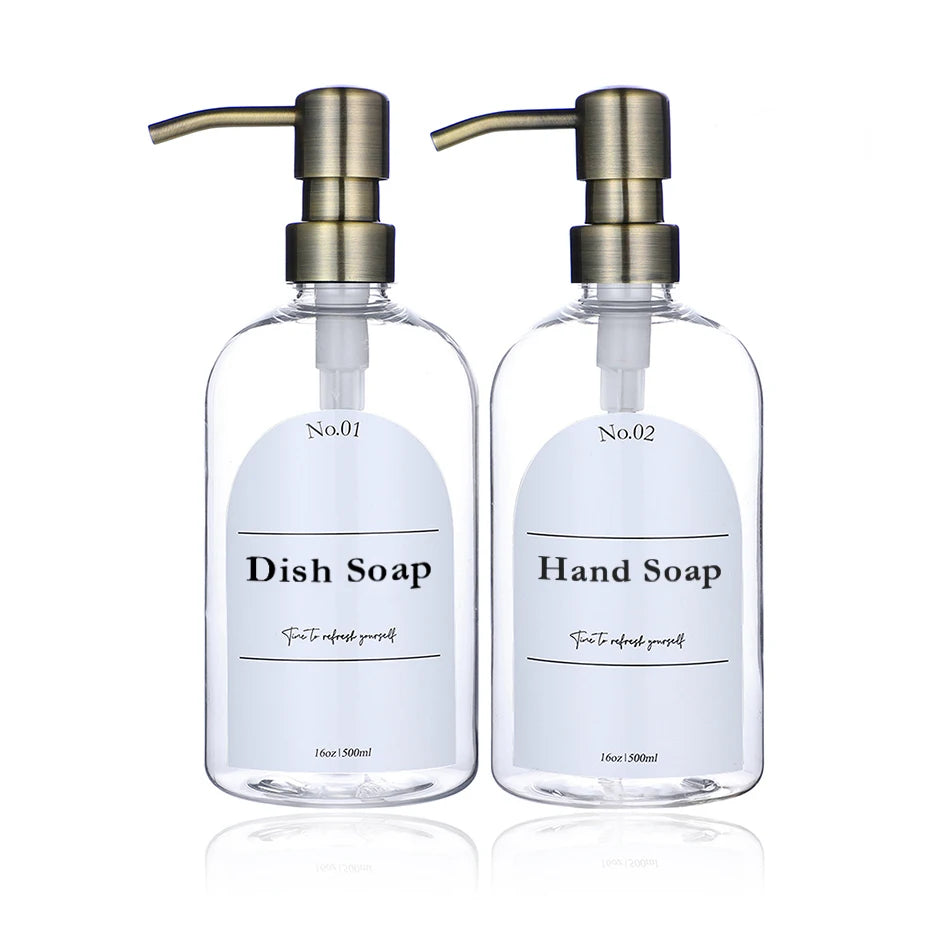 Clear Shampoo & Body Wash Dispenser Set – Stainless Pump