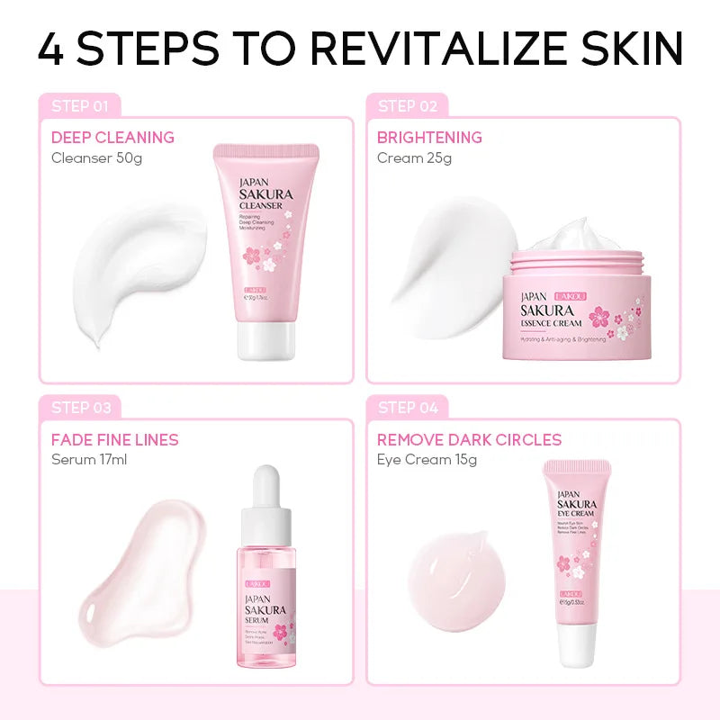 Sakura Skincare Set – Cleanser, Serum, Cream & Eye Cream