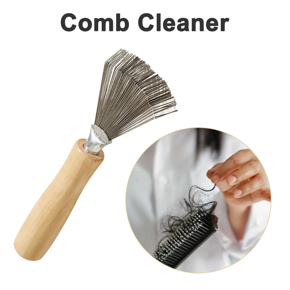 Metal Wire Hairbrush Cleaner – Wooden Handle Comb Rake