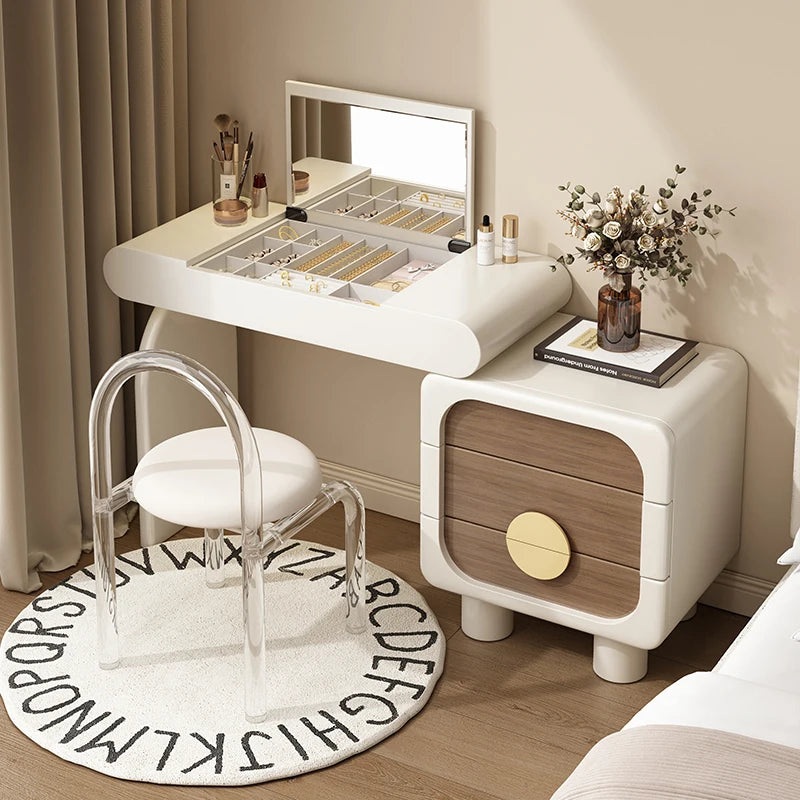 Makeup Glamour Vanity Table Storage Design Elegant Cream Style Dressing Table Modern Tocador De Maquillaje Bedroom Furniture