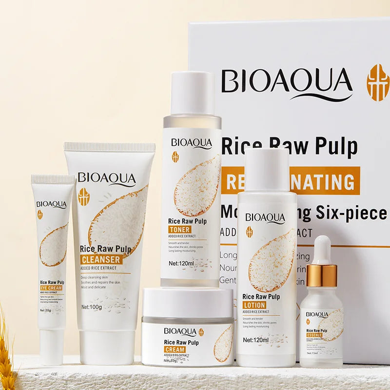 BIOAQUA Rice Skincare Set (6PCS) – Cleanser, Cream, Serum & Toner