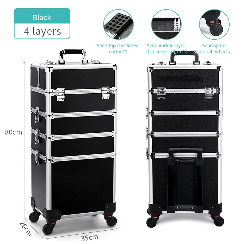 Rolling Makeup Trolley Case – Professional 4-in-1