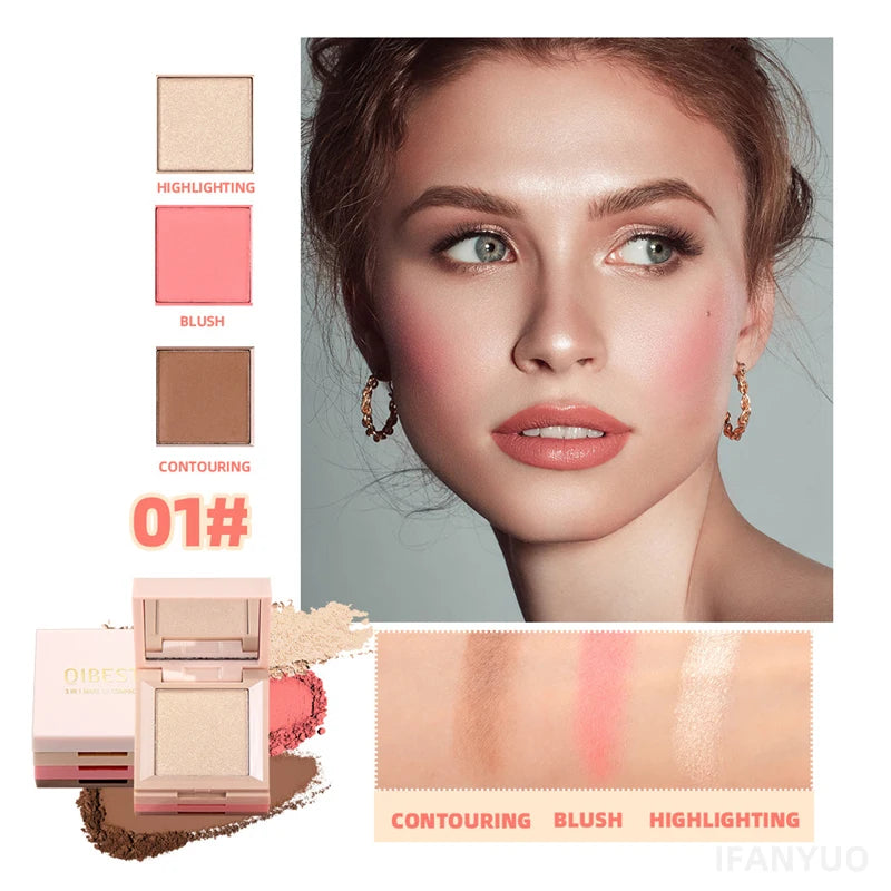 3-in-1 Makeup Palette – Highlighter, Blush & Contour