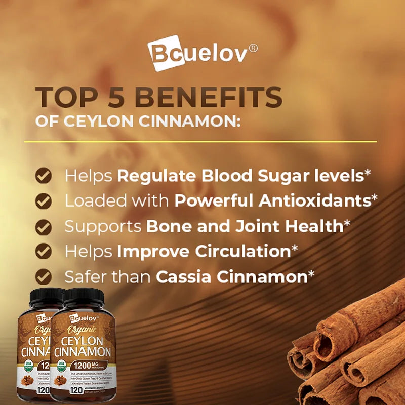 Organic Ceylon Cinnamon 1200mg – Blood Sugar & Heart Health Support