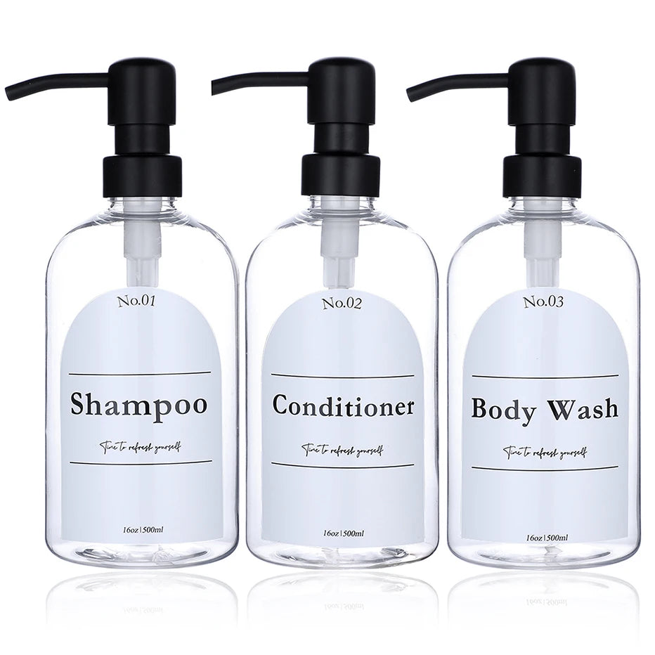 Clear Shampoo & Body Wash Dispenser Set – Stainless Pump