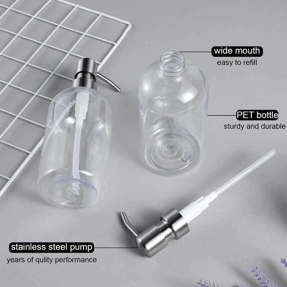 Clear Shampoo & Body Wash Dispenser Set – Stainless Pump