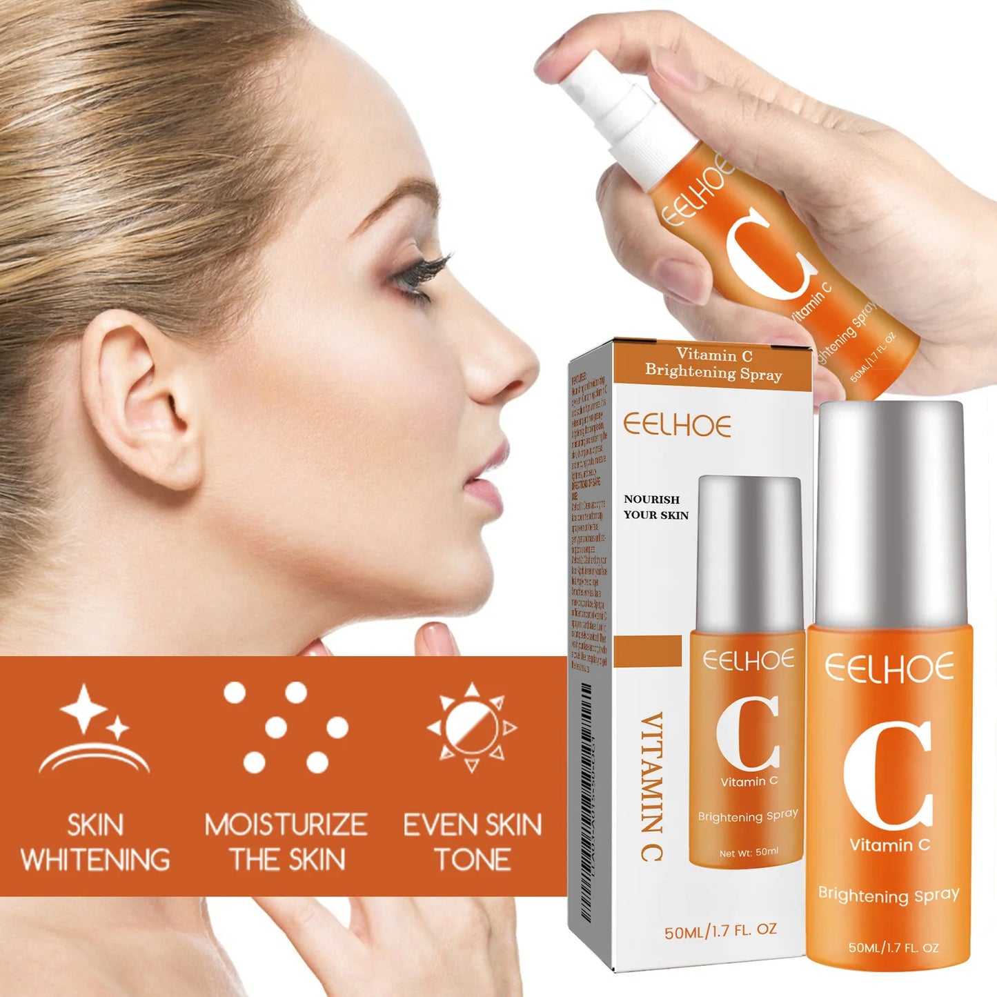 EELHOE Moisturizing Facial Serum Vitamin C Spray Rejuvenation Smooth Repair Sensitive Skin Care Brightening Face Mist Spray 50ml
