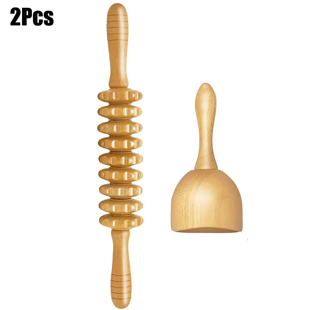 Wooden Therapy Massage Tools – Anti-Cellulite Gua Sha Roller & Cup Set