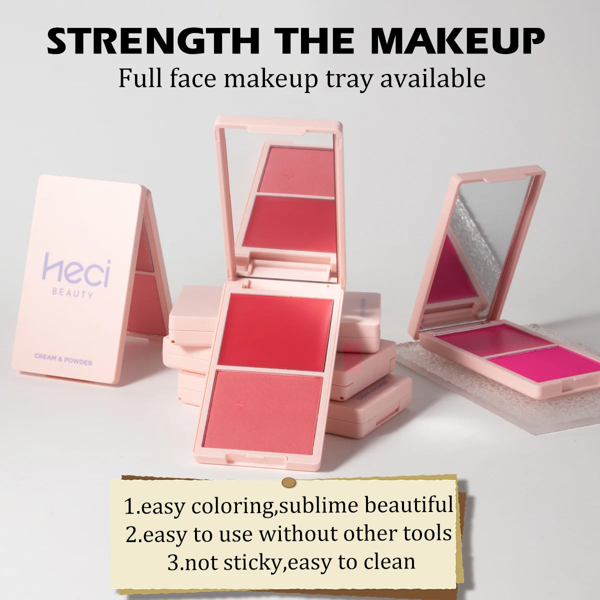 2in1 Spring Pink Blush Matte Dewy Rosy Blush Makeup Pan Long Wearing High Pigment Orange Red Cream & Powder Blush Palette