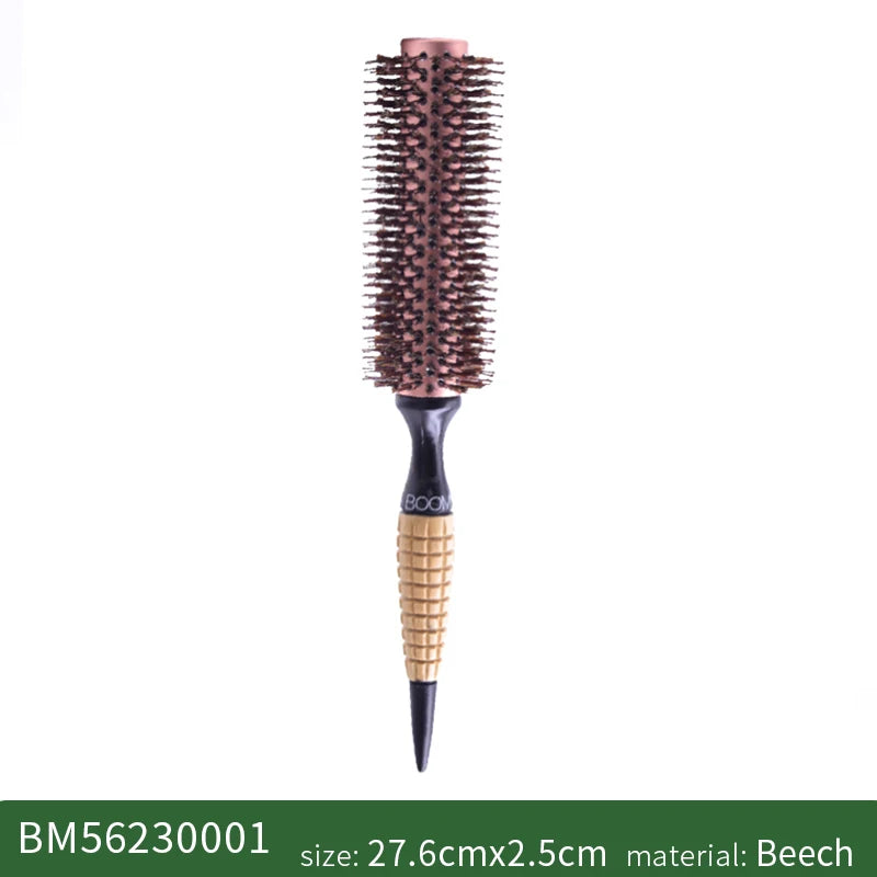 Round Barrel Boar Bristles Hair Brush Women Blowing Curling Styling Hair Comb Anti Static Roll Hairbrush Profissional Wood Combs