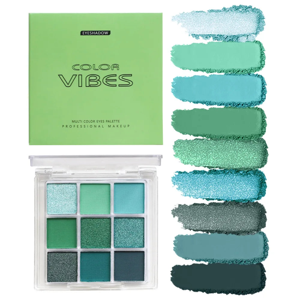 9-Color Glitter Eyeshadow Palette – Avocado Green Matte & Shimmer