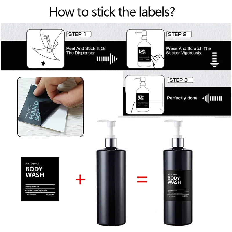 3PCS Bathroom Soap & Shampoo Dispenser – 500ml Labels