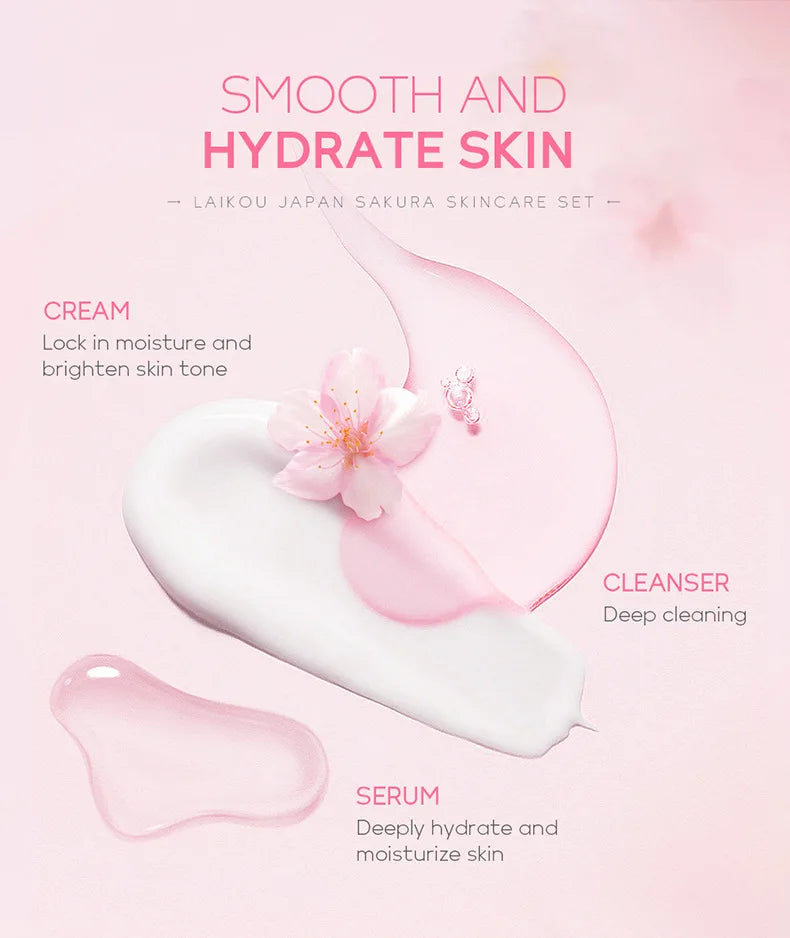 Sakura Skincare Set – Cleanser, Serum, Cream & Eye Care