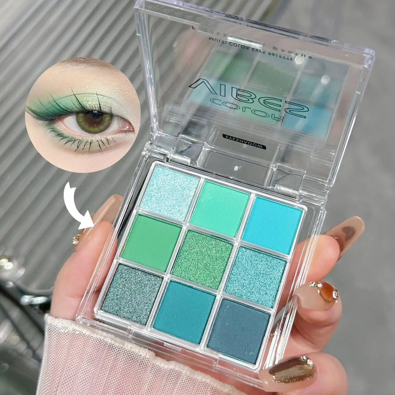9-Color Glitter Eyeshadow Palette – Avocado Green Matte & Shimmer
