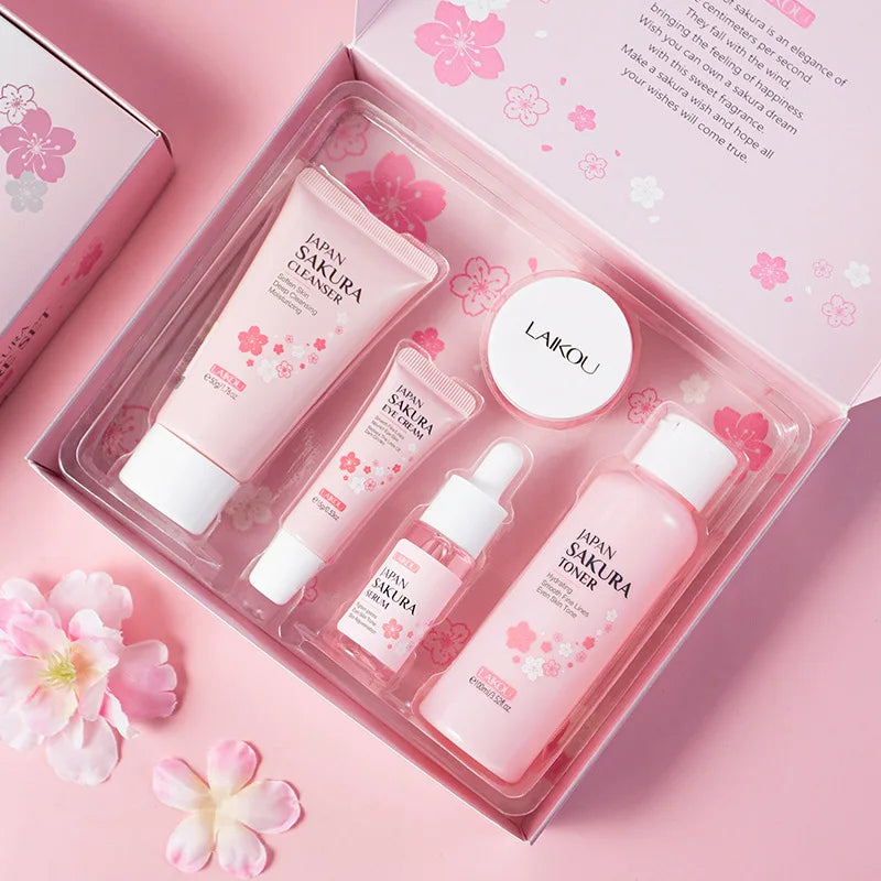 LAIKOU Sakura Skincare Kit – Cleanser, Creams, Toner & Serum
