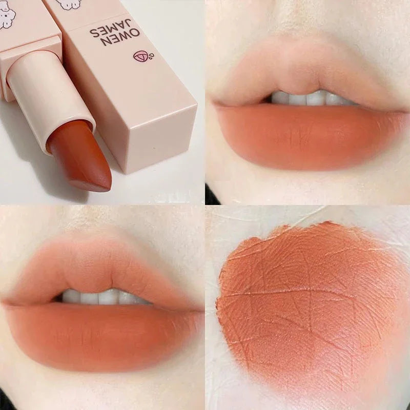 Dusty Pink Velvet Lipstick Milk Silky Texture Lip Rouge Lasting Waterproof Matte Lipsticks Sexy Red Lips Lippy Korean Makeup