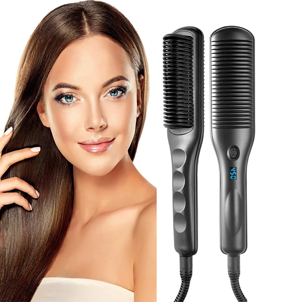 Electric Hair Straightener Brush – Anti-Scald Dual Use Styler