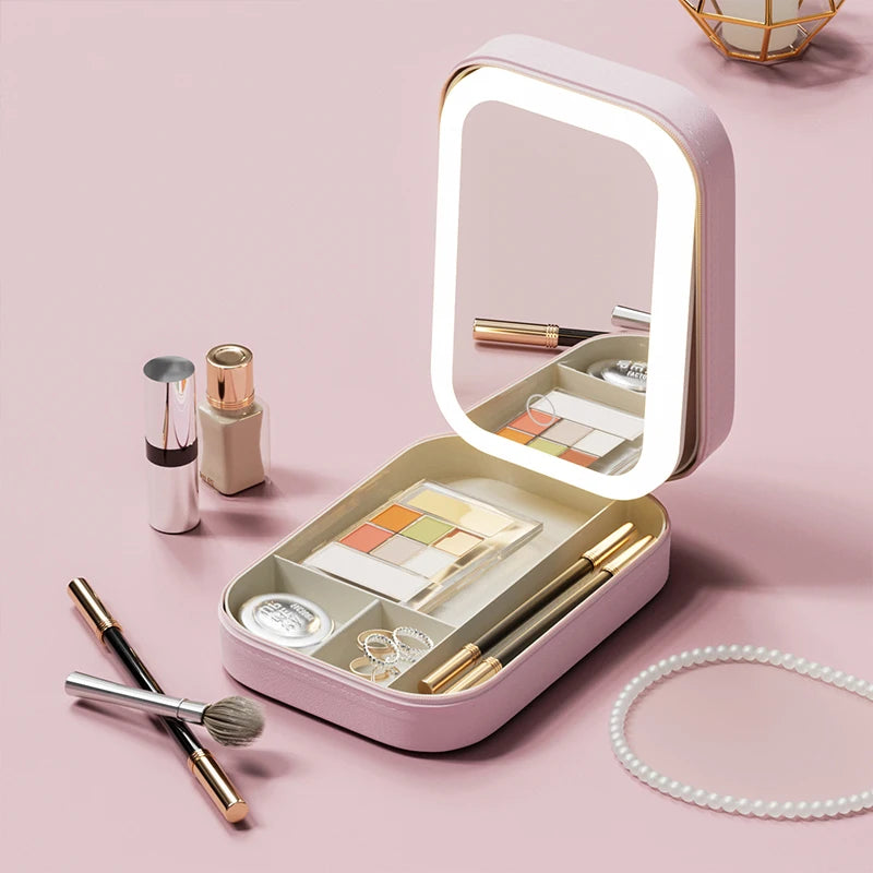 Makeup Storage Box with Lighted Mirror
