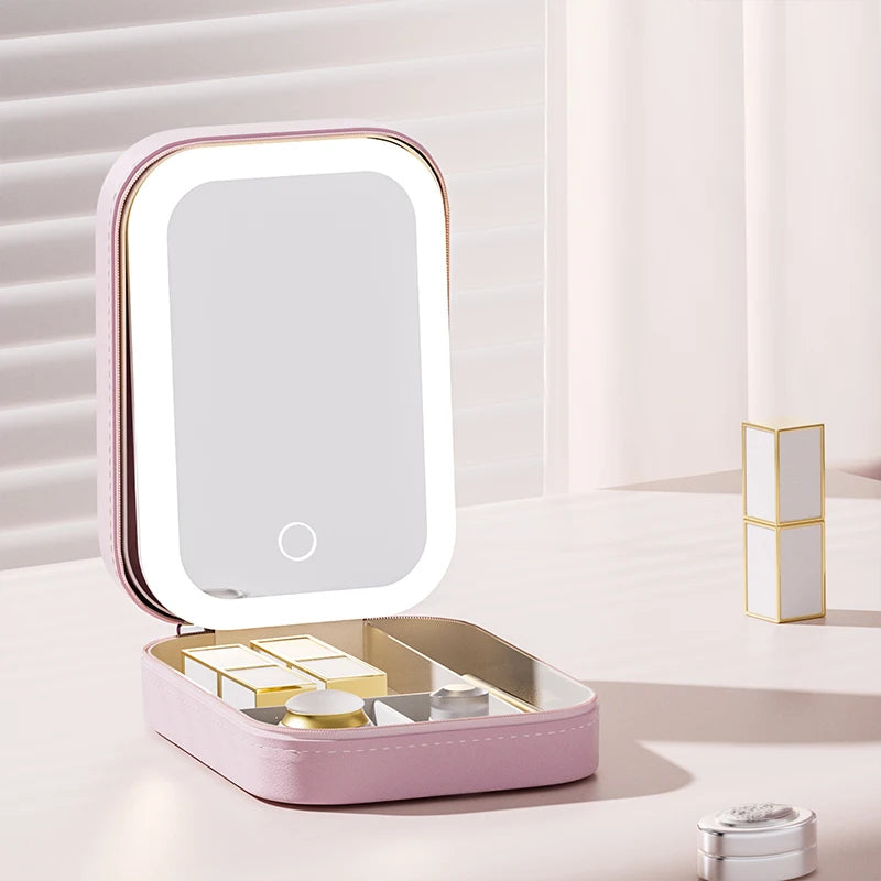 Makeup Storage Box with Lighted Mirror