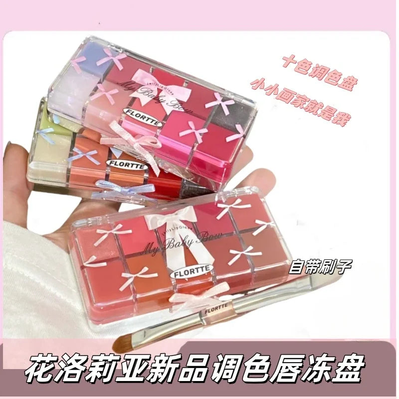 FLORTTE Jelly Lip Gloss Palette – 10-Color Lip Glaze Set